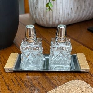 Vintage Glass Salt and Pepper Shakers with Tray Single Apartment